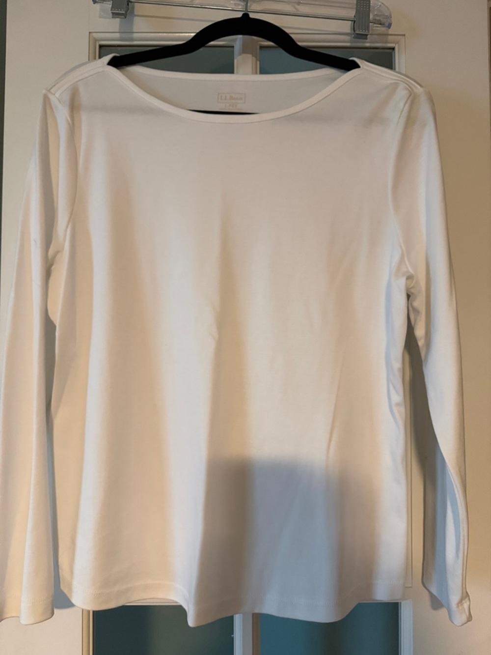 L.L. Bean White Women's Long Sleeve Boat Neck Tee